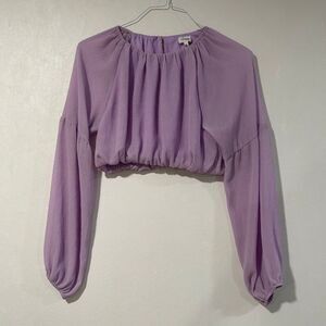 Le Lis Lavender Long Sleeve Crop Top Women’s Small Balloon Sleeve Elastic Hem